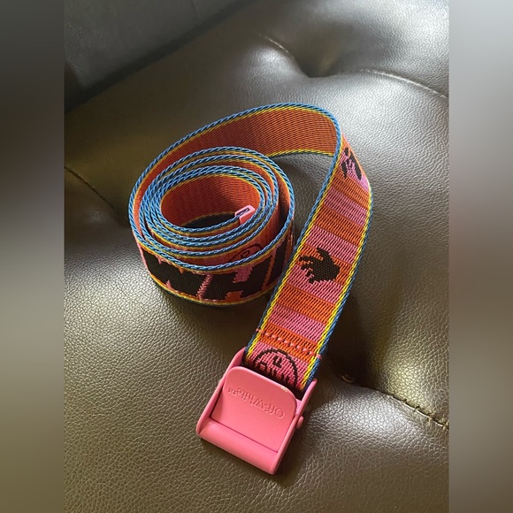 Off-White Multicolor Belt with Pink Buckle - Picture 1 of 11